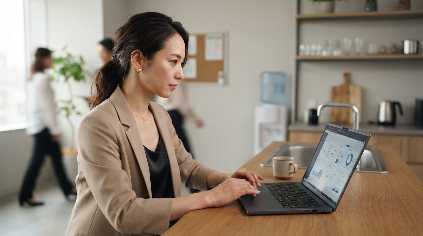 試作したシステムを確認する日本人のエンジニア
